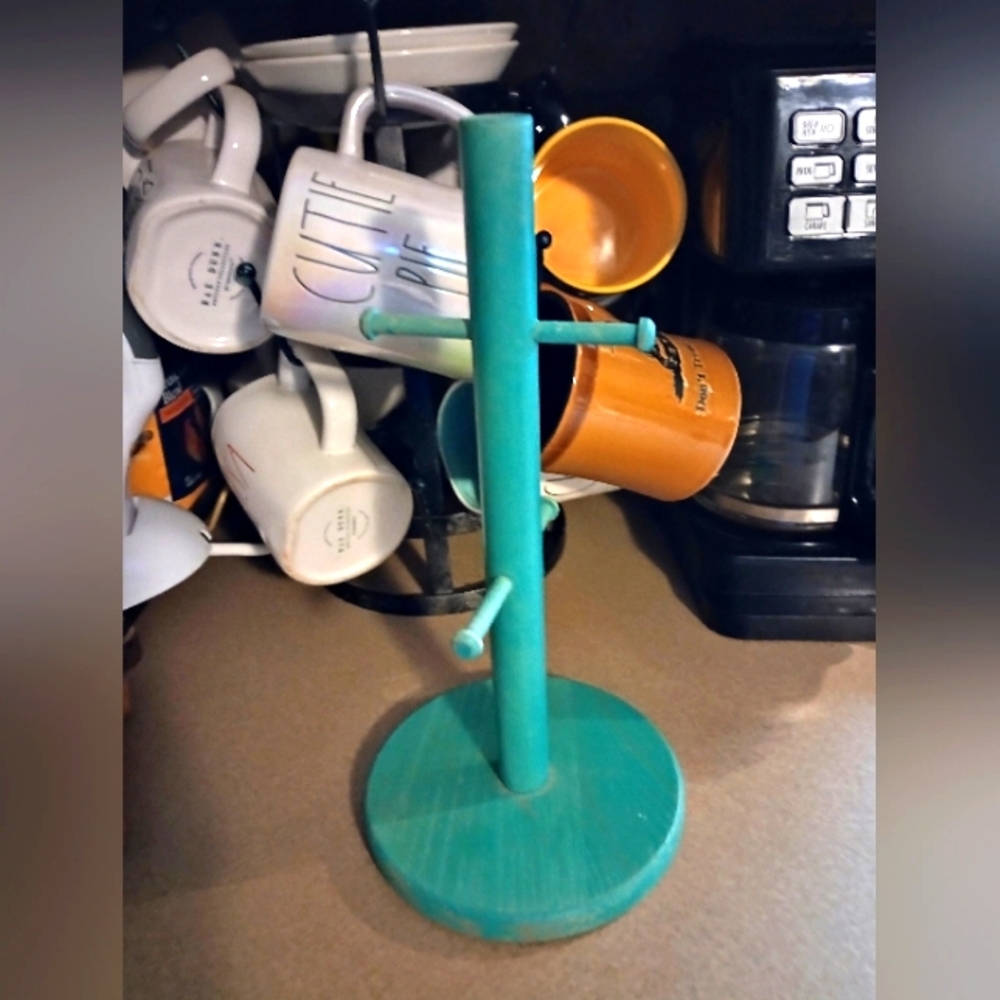 Teal Wooden Mug Tree Stand